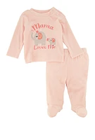 Baby Girls 0-9M Mama Loves Me Sweatshirt and Footed Pants, Pink, Size 3-6M