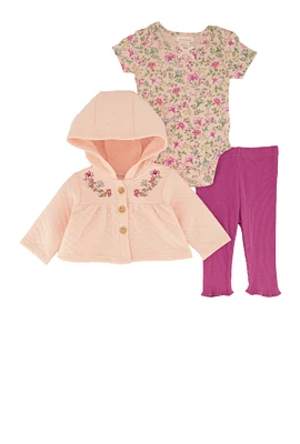 Baby Girls 0-9M Floral Hooded Jacket and Bodysuit with Leggings, Pink, Size 6-9M