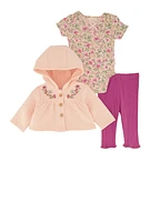 Baby Girls 0-9M Floral Hooded Jacket and Bodysuit with Leggings, Pink, Size 6-9M