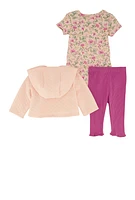 Baby Girls 0-9M Floral Hooded Jacket and Bodysuit with Leggings, Pink, Size 6-9M