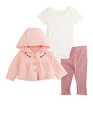 Baby Girls 0-9M Floral Hooded Jacket and Leggings with Bodysuit, Pink, Size 3-6M