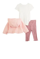 Baby Girls 0-9M Floral Hooded Jacket and Leggings with Bodysuit, Pink, Size 3-6M