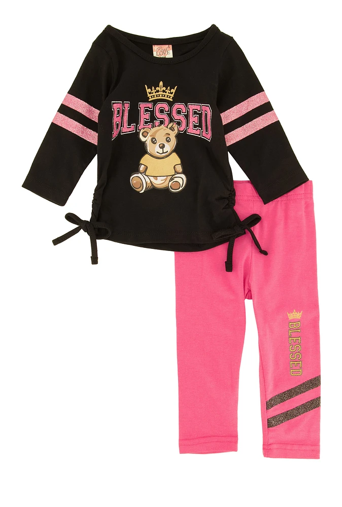 Baby Girls 0-9M Blessed Glitter Graphic Tee and Leggings, Multi, Size 0-3M