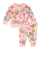 Baby Girls 0-9M Graphic Print Sweatshirt and Joggers, Pink, Size 3-6M