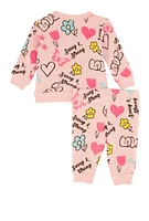 Baby Girls 0-9M Graphic Print Sweatshirt and Joggers, Pink, Size 3-6M