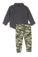 Baby Girls 12-24M Sherpa Shacket and Camo Joggers, Grey, Size 18M