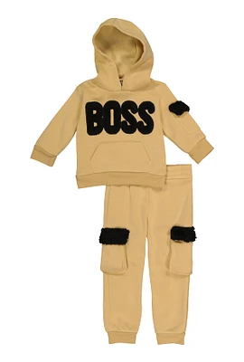 Baby Boys 12-24M Boss Graphic Pullover Hoodie and Joggers, Beige, Size 12M