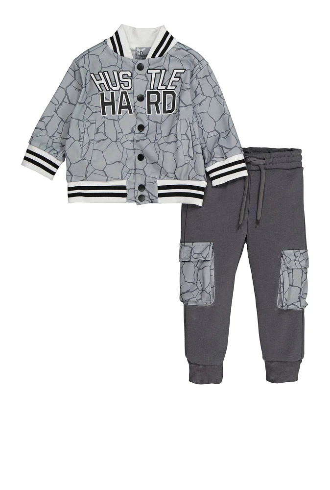 Baby Boys 12-24M Hustle Hard Varsity Jackets and Cargo Joggers, Grey, Size 12M