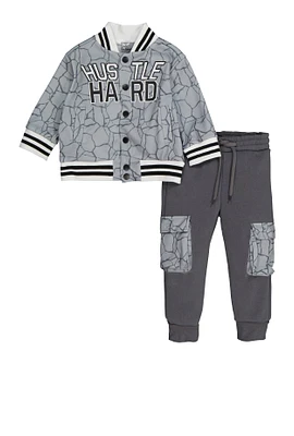 Baby Boys 12-24M Hustle Hard Varsity Jackets and Cargo Joggers, Grey,