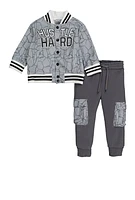 Baby Boys 12-24M Hustle Hard Varsity Jackets and Cargo Joggers, Grey, Size 12M