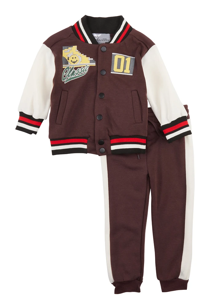 Baby Boys 12-24M Classic 01 Graphic Varsity Jacket and Joggers, Brown, Size 24M