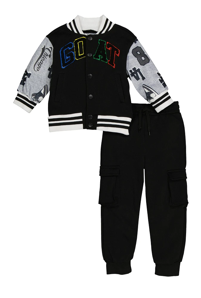 Baby Boys 12-24M GOAT Chenille Graphic Varsity Jacket and Joggers,