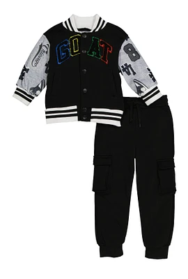 Baby Boys 12-24M GOAT Chenille Graphic Varsity Jacket and Joggers, Black, Size 12M