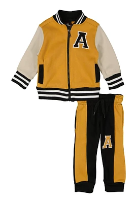 Baby Boys 12-24M Zip Front Letterman Jacket and Joggers, Yellow, Size 24M