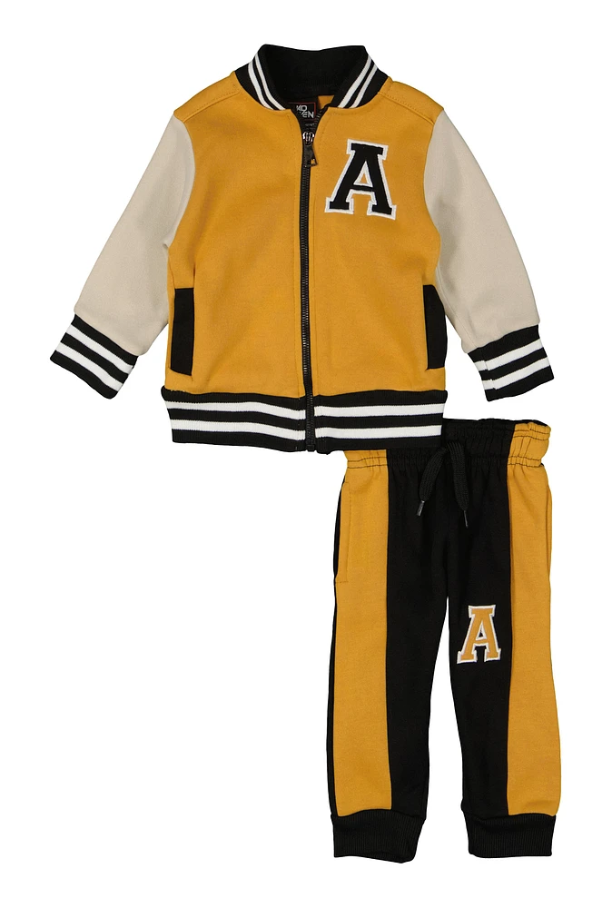 Baby Boys 12-24M Zip Front Letterman Jacket and Joggers, Yellow, Size 24M
