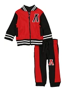 Baby Boys 12-24M Zip Front Letterman Jacket and Joggers, Red, Size 12M