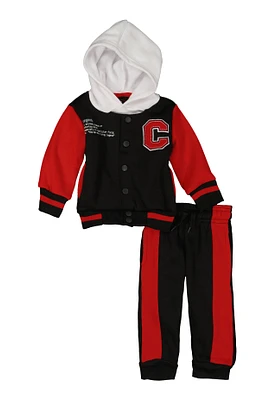 Baby Boys 12-24M Graphic Hooded Varsity Jacket and Joggers, Red, Size 18M