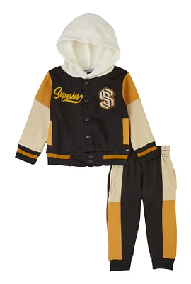 Baby Boy 12-24M S Initial Embroidered Varsity Jacket and Joggers, Yellow, Size 24M