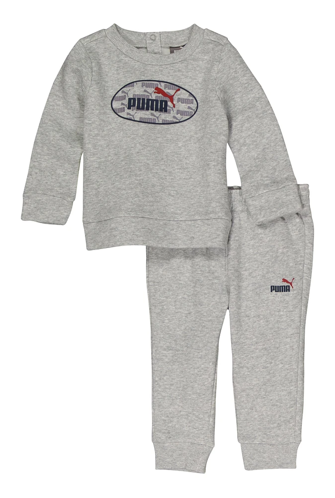 Baby Boys Puma Marled Graphic Pullover Sweatshirt and Joggers, Grey, Size 18M