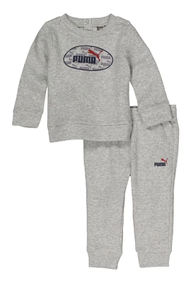 Baby Boys Puma Marled Graphic Pullover Sweatshirt and Joggers, Grey, Size 12M