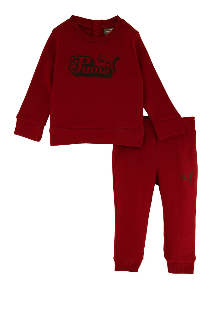 Baby Boys 12-24M Puma Crew Neck Sweatshirt and Joggers, Burgundy, Size 18M