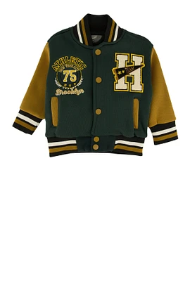 Baby Boys 12-24M H Initial Chenille Patch Varsity Jacket, Green,