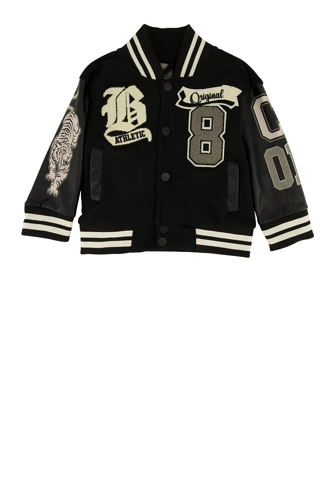 Baby Boys 12-24M Chenille Patch Graphic Varsity Jacket,