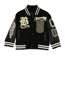 Baby Boys 12-24M Chenille Patch Graphic Varsity Jacket, Black, Size 18M