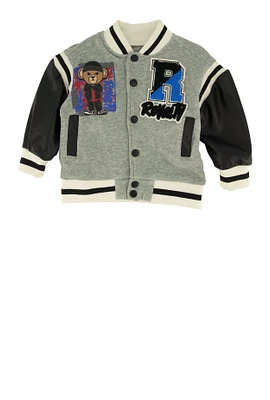 Baby Boys 12-24M Royalty Chenille Patch Graphic Varsity Jacket, Grey, Size 12M