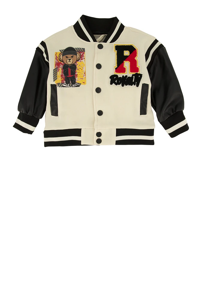 Baby Boys 12-24M Royalty Chenille Patch Graphic Varsity Jacket, White, Size 24M