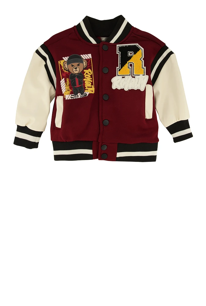 Baby Boys 12-24M Royalty Chenille Patch Graphic Varsity Jacket, 24M