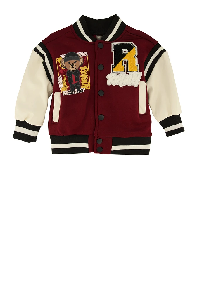 Baby Boys 12-24M Royalty Chenille Patch Graphic Varsity Jacket, Red, Size 18M