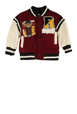 Baby Boys 12-24M Royalty Chenille Patch Graphic Varsity Jacket, Red, Size 18M