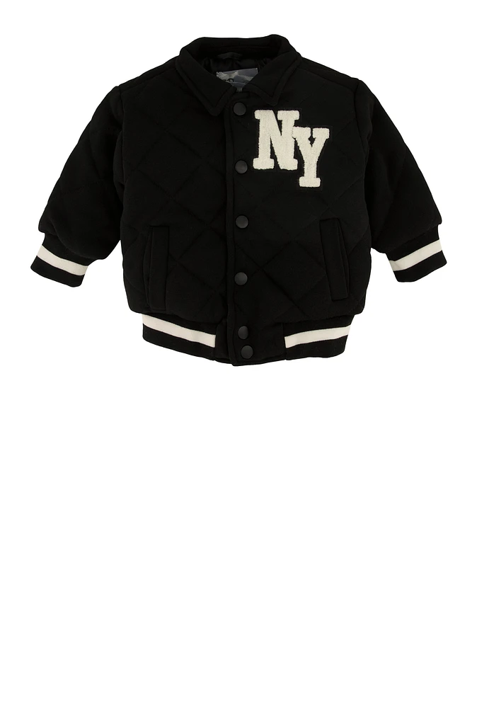 Baby Boys 12-24M Chenille Patch Quilted Letterman Jacket, Black, Size 18M