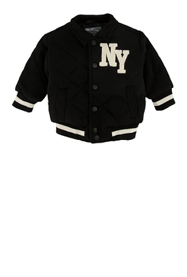 Baby Boys 12-24M Chenille Patch Quilted Letterman Jacket, Black, Size 18M