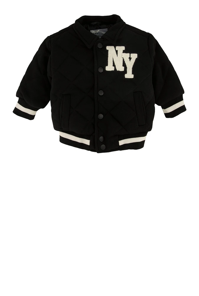 Baby Boys 12-24M Chenille Patch Quilted Letterman Jacket, Black, Size 24M