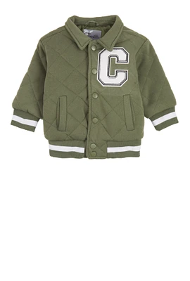 Baby Boys 12-24M Chenille Patch Quilted Letterman Jacket, Green, Size 12M