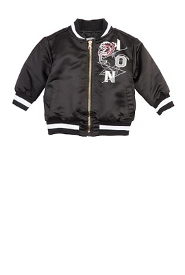 Baby Boys 12-24M Satin Icon Graphic Bomber Jacket, Black,