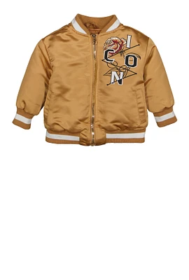 Baby Boys 12-24M Satin Icon Graphic Bomber Jacket, Brown, Size 24M