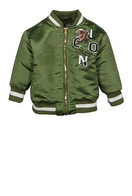 Baby Boys 12-24M Satin Icon Graphic Bomber Jacket, Green, Size 12M