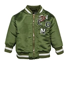 Baby Boys 12-24M Satin Icon Graphic Bomber Jacket, Green, Size 12M