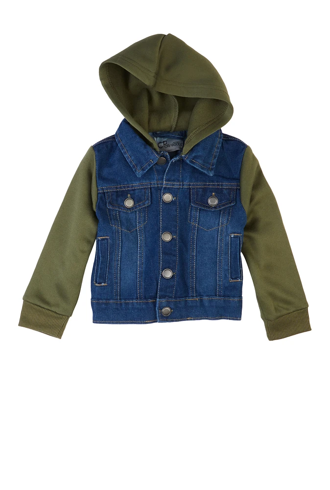 Baby Boys 12-24M Fleece Lined Hooded Denim Jacket, Green, Size 24M