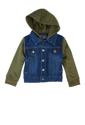 Baby Boys 12-24M Fleece Lined Hooded Denim Jacket, Green, Size 24M