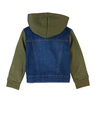 Baby Boys 12-24M Fleece Lined Hooded Denim Jacket, Green, Size 24M