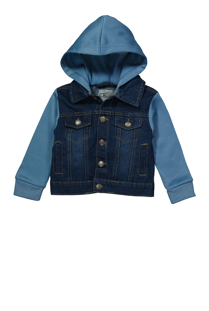 Baby Boys 12-24M Fleece Lined Hooded Denim Jacket,