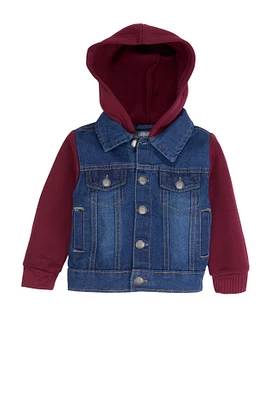 Baby Boys 12-24M Fleece Lined Hooded Denim Jacket,