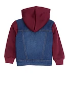 Baby Boys 12-24M Fleece Lined Hooded Denim Jacket, Burgundy, Size 12M