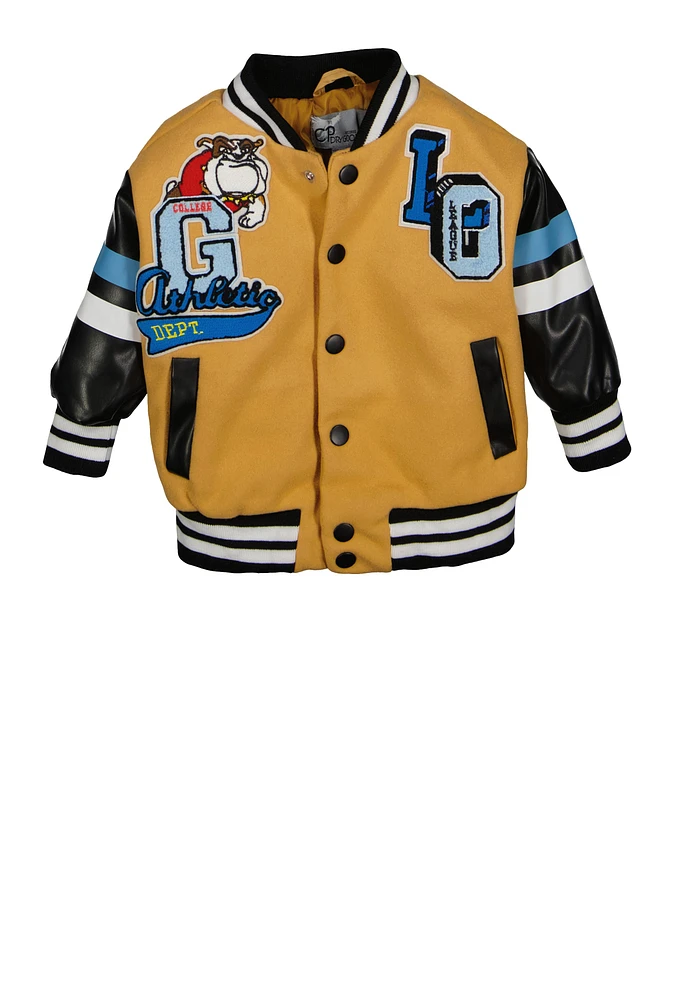 Baby Boys 12-24M Faux Leather Sleeve Varsity Jacket, Brown, Size 18M