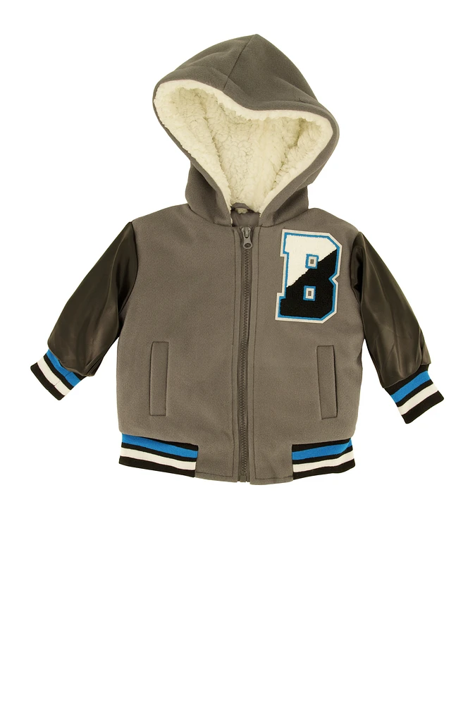 Baby Boys 12-24M Color Blocked Hooded Varsity Jacket, Grey,