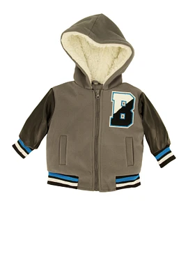 Baby Boys 12-24M Color Blocked Hooded Varsity Jacket, Grey,